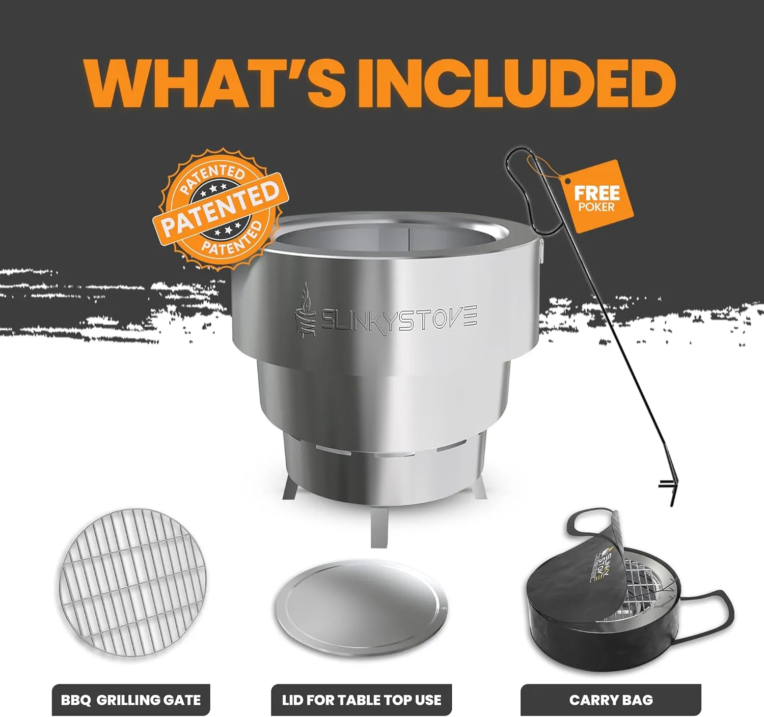 Slinky Stove 7-inch Smokeless Firepit – Lightweight, Compact & Portable with Carry Bag, Collapsible Design for Camping, Backyard Gatherings, Bonfires, and Outdoor Wood-Burning – Stainless Steel