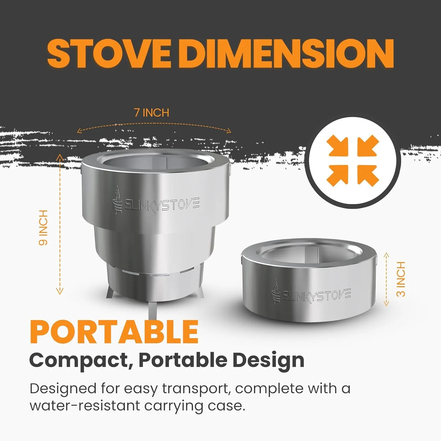 Slinky Stove 7-inch Smokeless Firepit – Lightweight, Compact & Portable with Carry Bag, Collapsible Design for Camping, Backyard Gatherings, Bonfires, and Outdoor Wood-Burning – Stainless Steel
