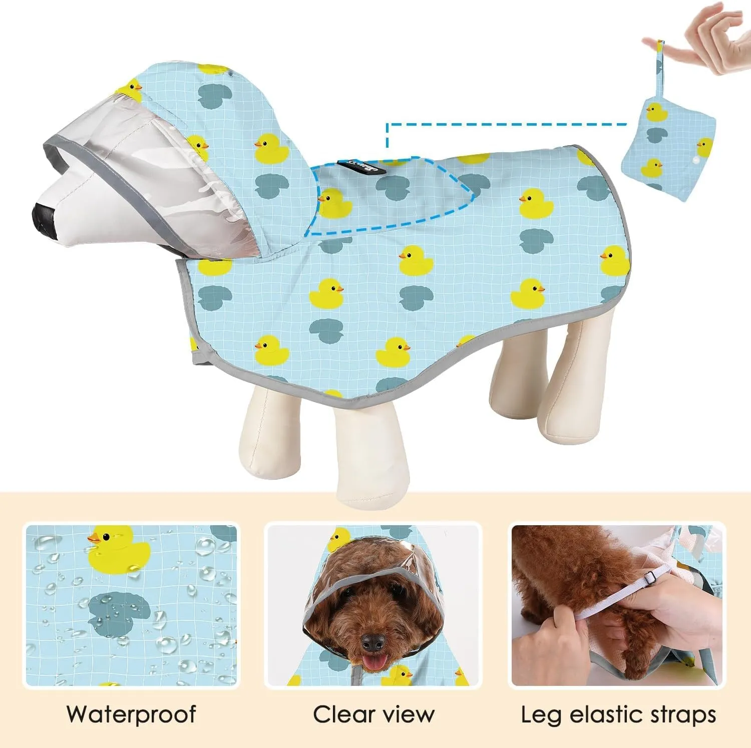 SlowTon Dog Raincoat, Adjustable Dog Rain Jacket Clear Hooded Double Layer, Waterproof Poncho with Reflective Strip Straps and Storage Pocket for Small Medium Large Dogs Puppies (DK L)