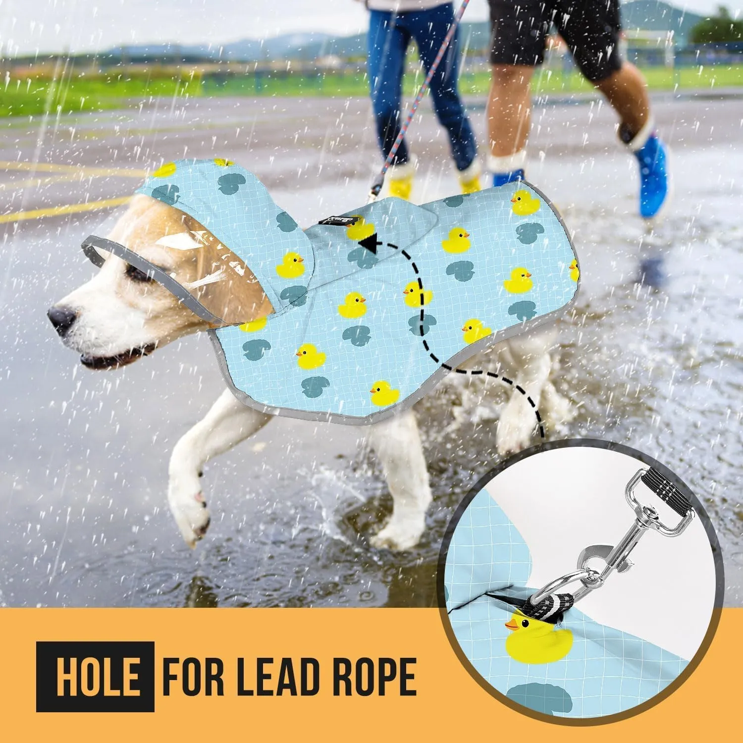 SlowTon Dog Raincoat, Adjustable Dog Rain Jacket Clear Hooded Double Layer, Waterproof Poncho with Reflective Strip Straps and Storage Pocket for Small Medium Large Dogs Puppies (DK L)