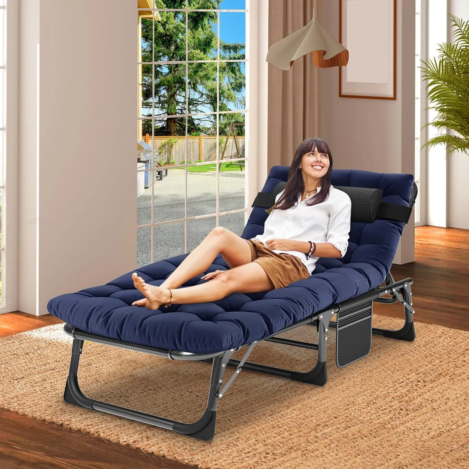 Slsy Folding Bed with Mattress, Cot Size Foldable Guest Beds, Hideaway Cot for Adults, Portable Fold up Bed with Adjustable Positions for Home, Office, Indoor, Outdoor