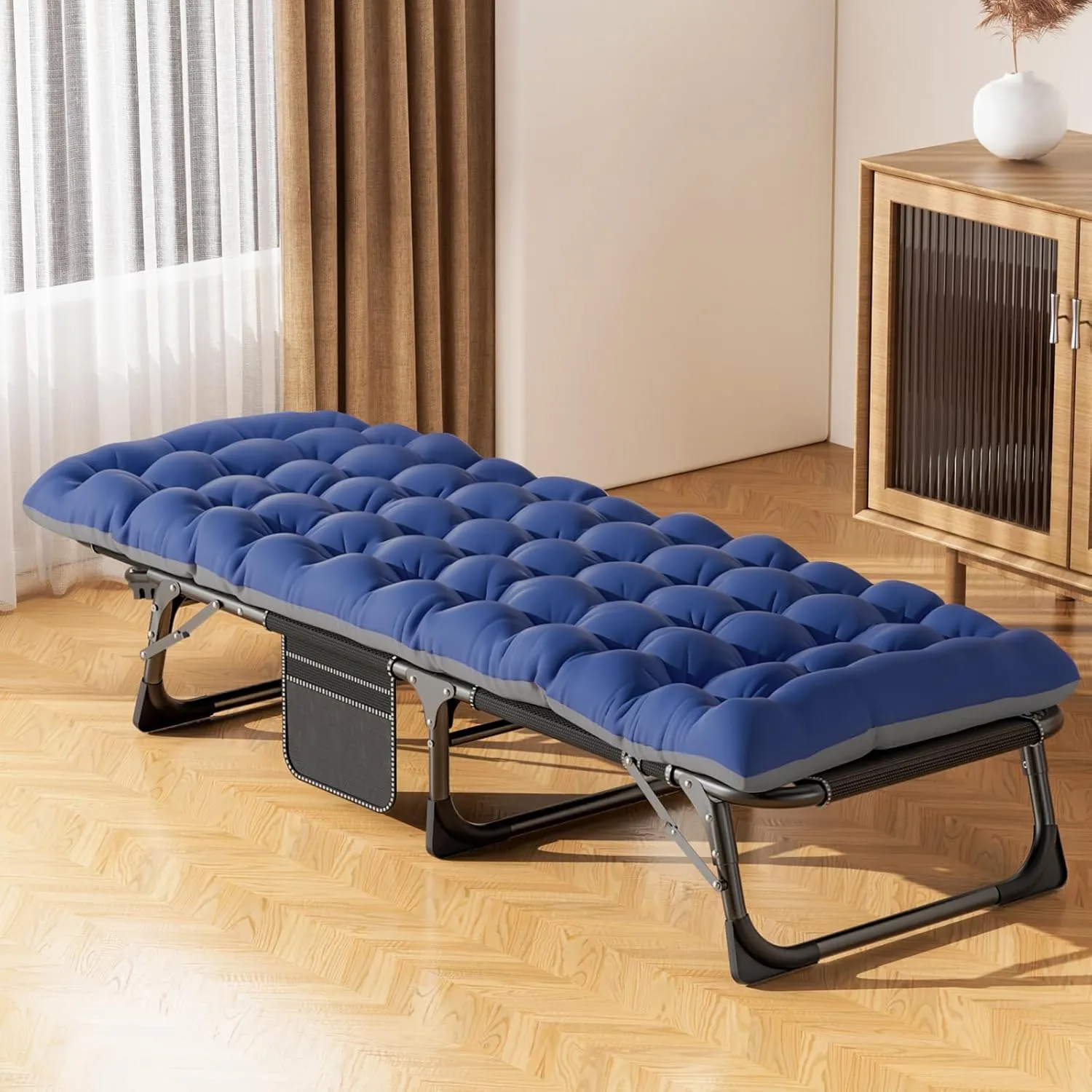 Slsy Folding Bed with Mattress, Cot Size Foldable Guest Beds, Hideaway Cot for Adults, Portable Fold up Bed with Adjustable Positions for Home, Office, Indoor, Outdoor