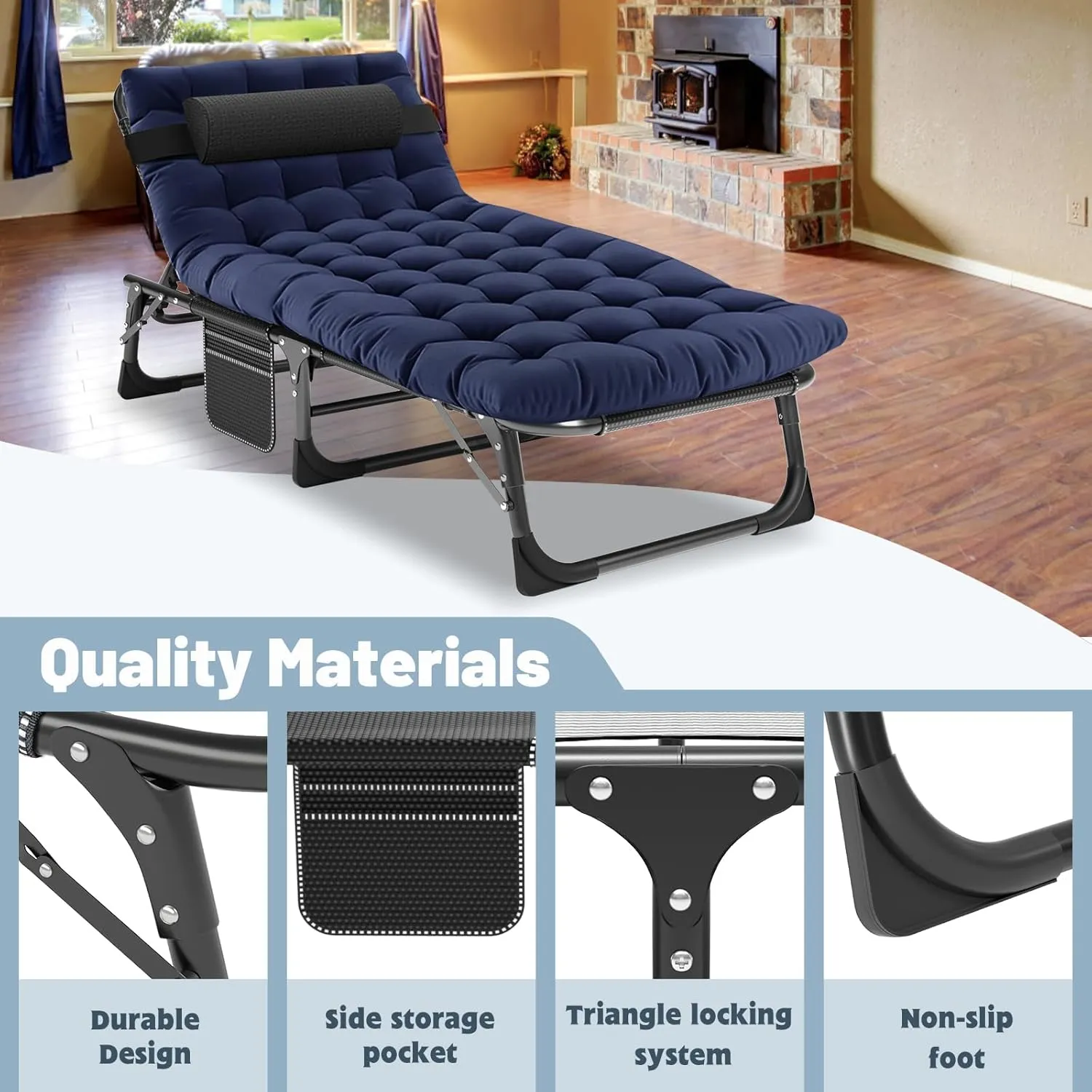 Slsy Folding Bed with Mattress, Cot Size Foldable Guest Beds, Hideaway Cot for Adults, Portable Fold up Bed with Adjustable Positions for Home, Office, Indoor, Outdoor