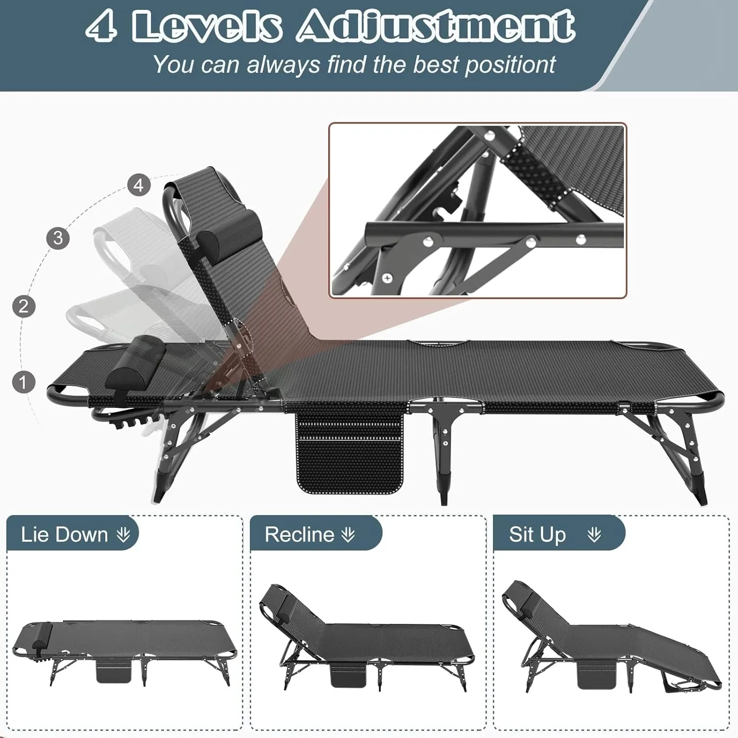 Slsy Folding Bed with Mattress, Cot Size Foldable Guest Beds, Hideaway Cot for Adults, Portable Fold up Bed with Adjustable Positions for Home, Office, Indoor, Outdoor