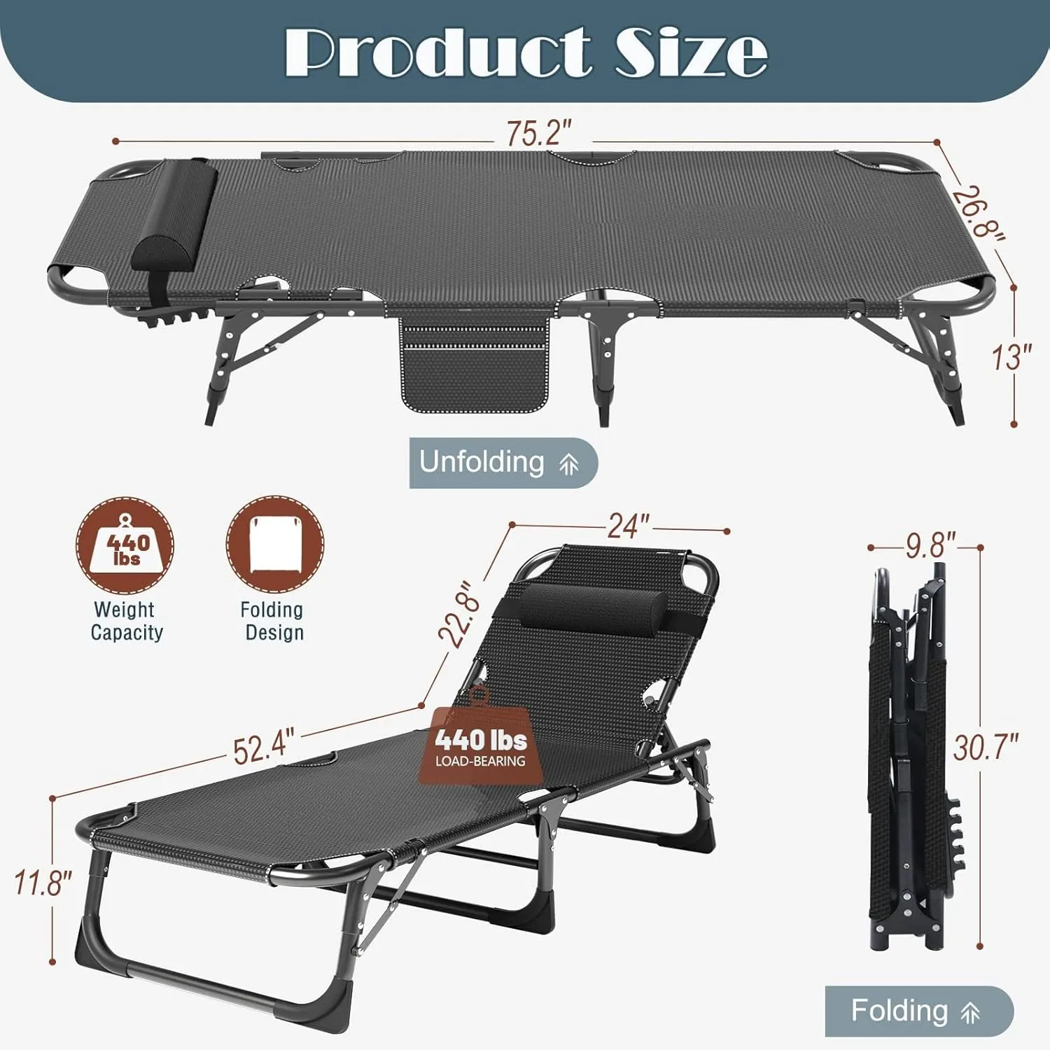 Slsy Folding Bed with Mattress, Cot Size Foldable Guest Beds, Hideaway Cot for Adults, Portable Fold up Bed with Adjustable Positions for Home, Office, Indoor, Outdoor