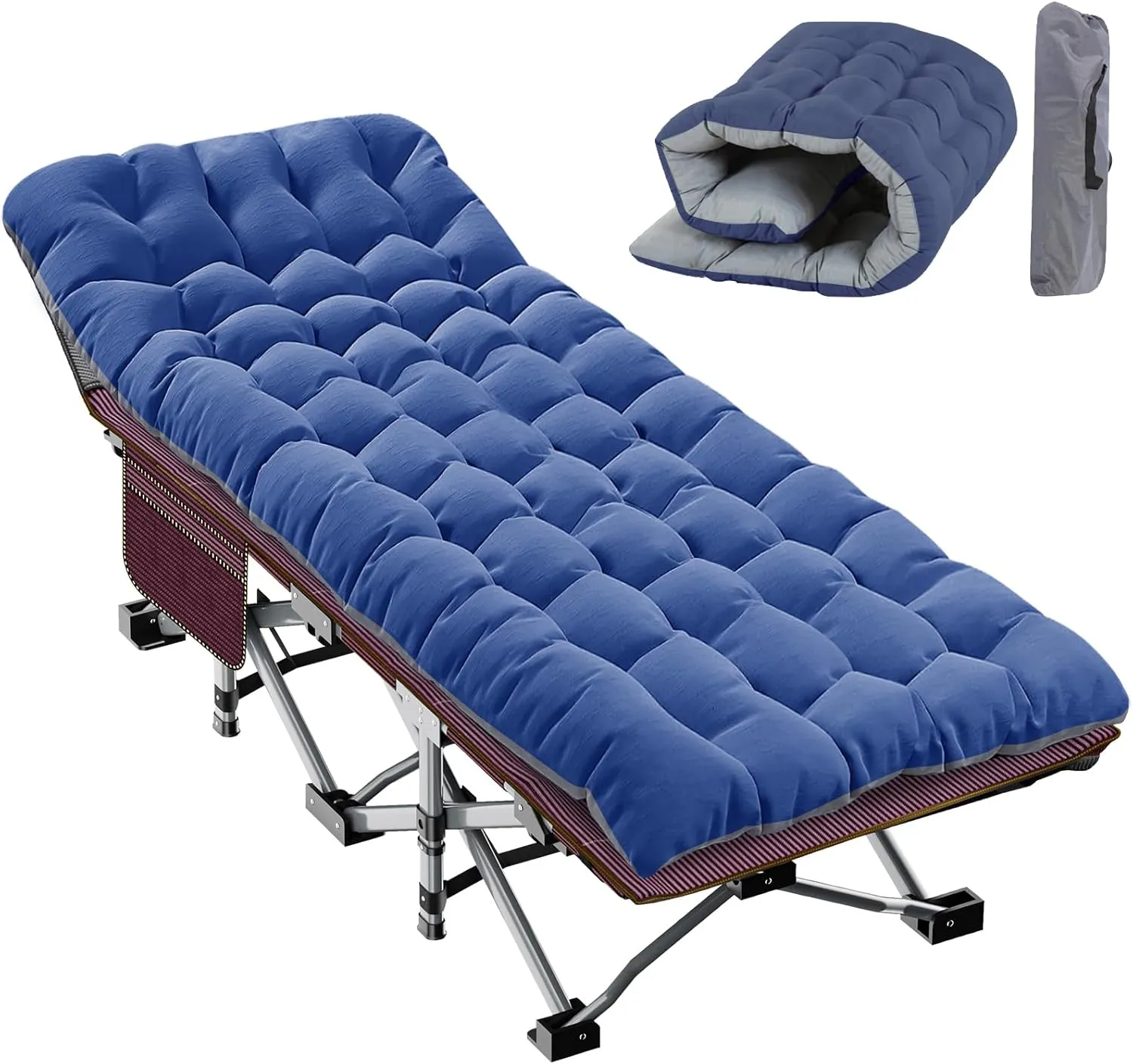 Slsy Folding Camping Cot for Adults with Mattress, Portable Sleeping Cots, Camp Bed with Carry Bag for Outdoor Travel, Beach, Hiking