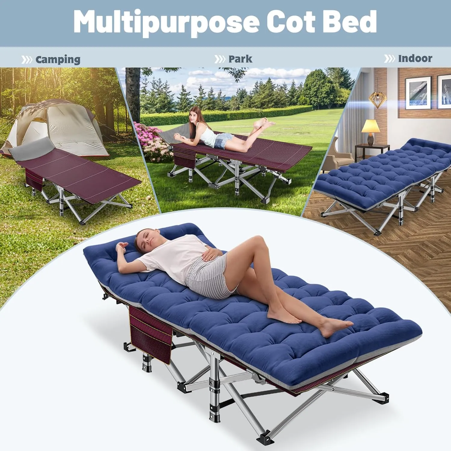 Slsy Folding Camping Cot for Adults with Mattress, Portable Sleeping Cots, Camp Bed with Carry Bag for Outdoor Travel, Beach, Hiking