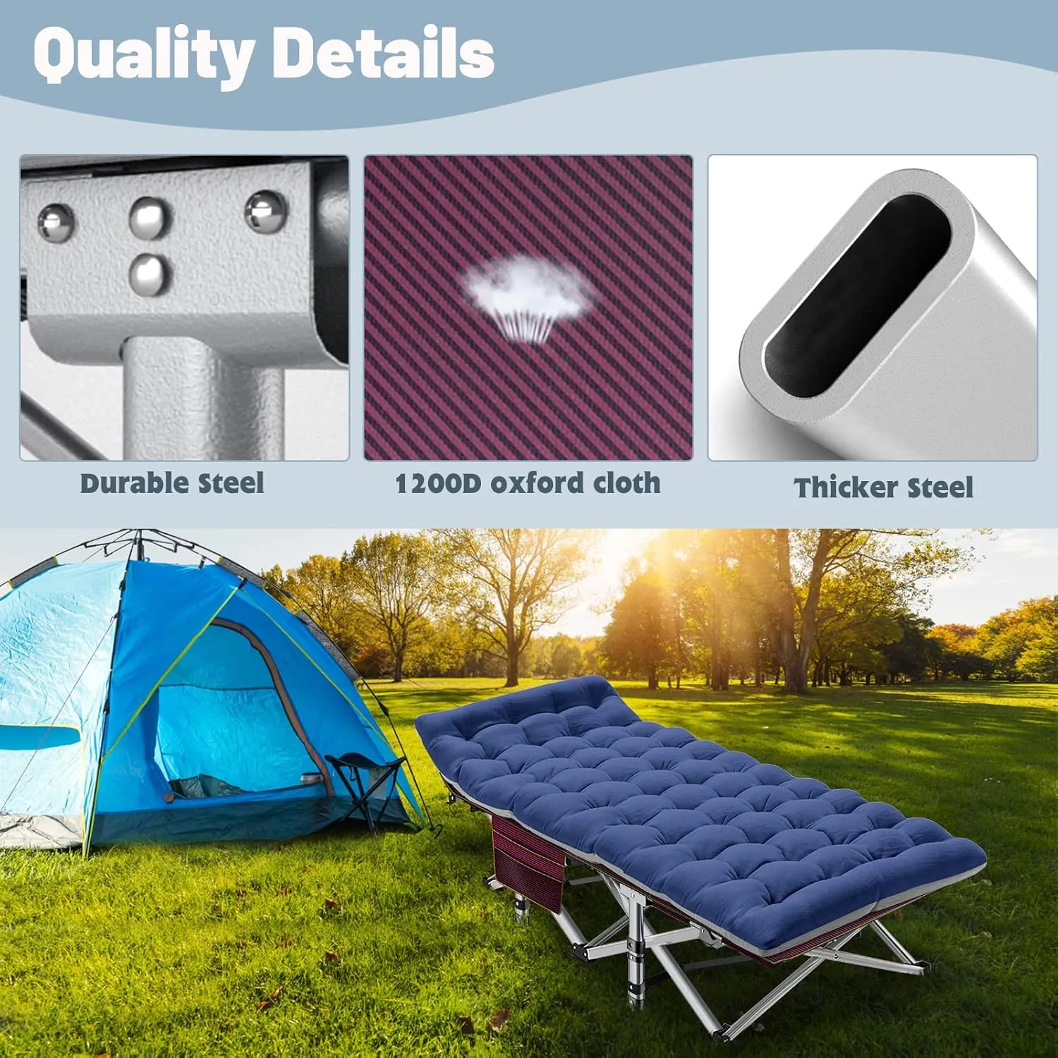 Slsy Folding Camping Cot for Adults with Mattress, Portable Sleeping Cots, Camp Bed with Carry Bag for Outdoor Travel, Beach, Hiking