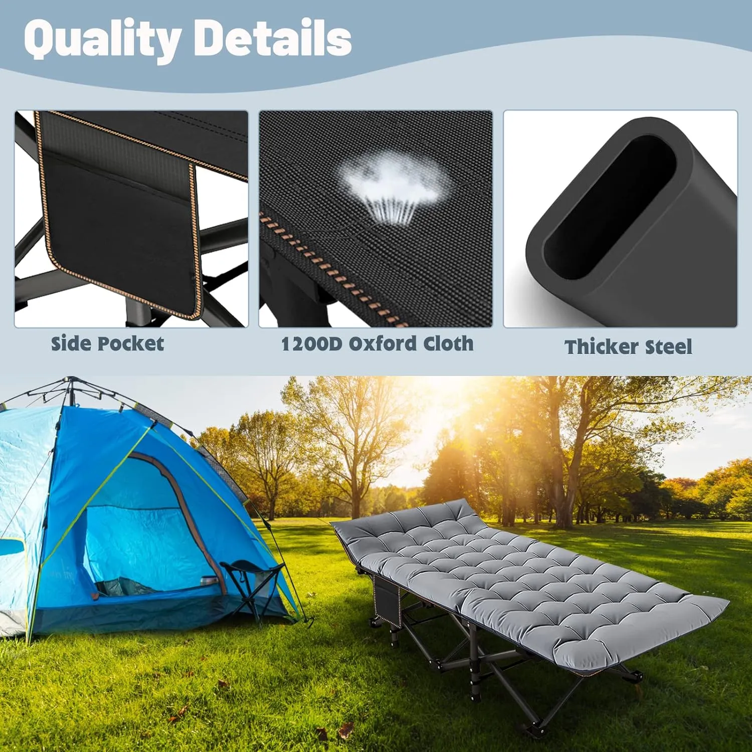 Slsy Oversized XXL Camping Cot for Adults with Mattress, Portable Sleeping Cots, Camp Bed with Carry Bag for Outdoor Travel, Beach, Hiking