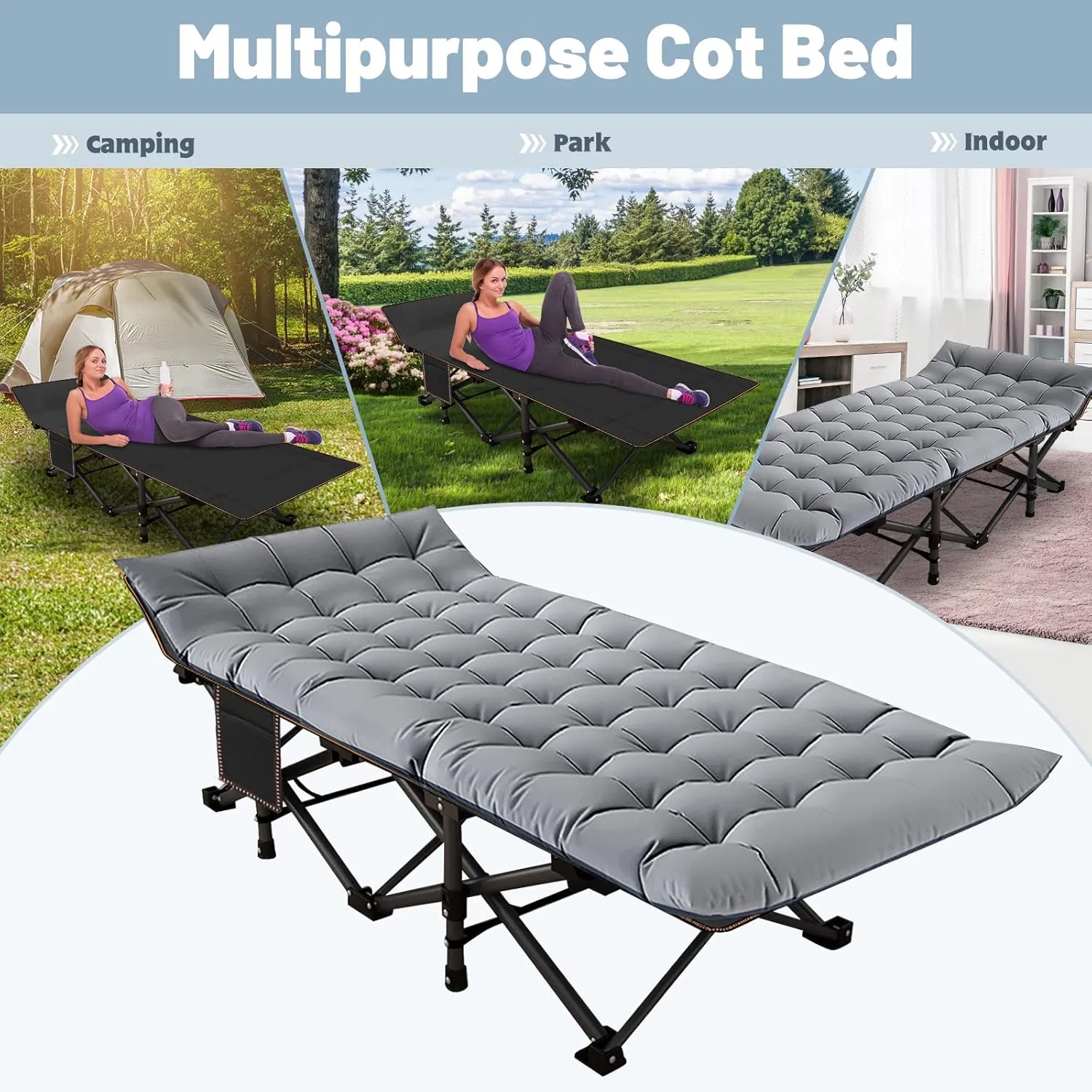 Slsy Oversized XXL Camping Cot for Adults with Mattress, Portable Sleeping Cots, Camp Bed with Carry Bag for Outdoor Travel, Beach, Hiking