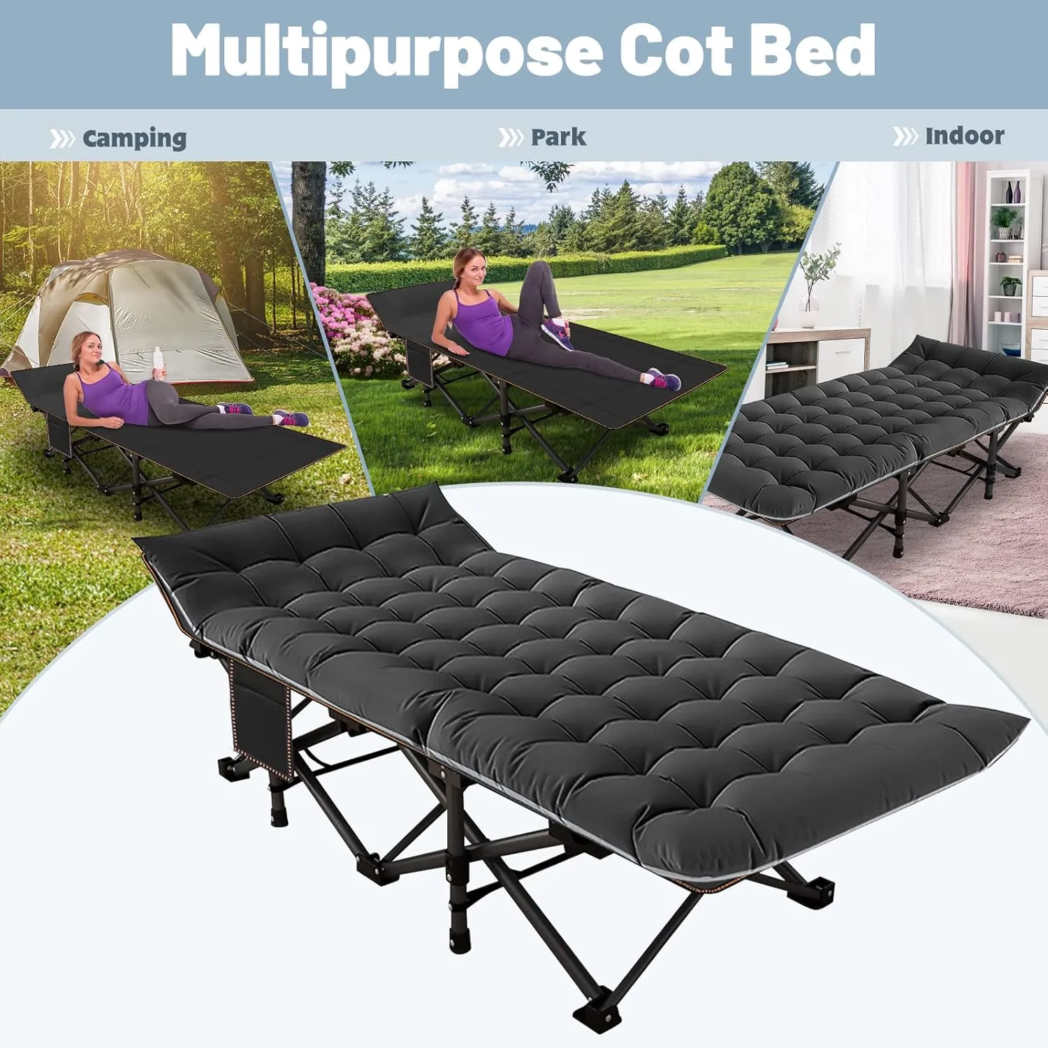 Slsy Oversized XXL Camping Cot for Adults with Mattress, Portable Sleeping Cots, Camp Bed with Carry Bag for Outdoor Travel, Beach, Hiking