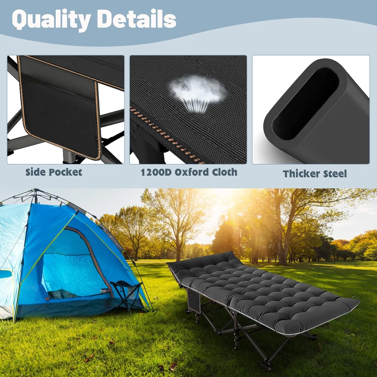 Slsy Oversized XXL Camping Cot for Adults with Mattress, Portable Sleeping Cots, Camp Bed with Carry Bag for Outdoor Travel, Beach, Hiking