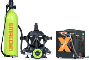 SMACO Mini Scuba Tank for Shallow Water Diving 1.9L Scuba Cylinder Diving Tank Kit Provide 25-30 Minutes Breath Support for Underwater Recreation/Diving Practice/Water Rescue/Backup Air