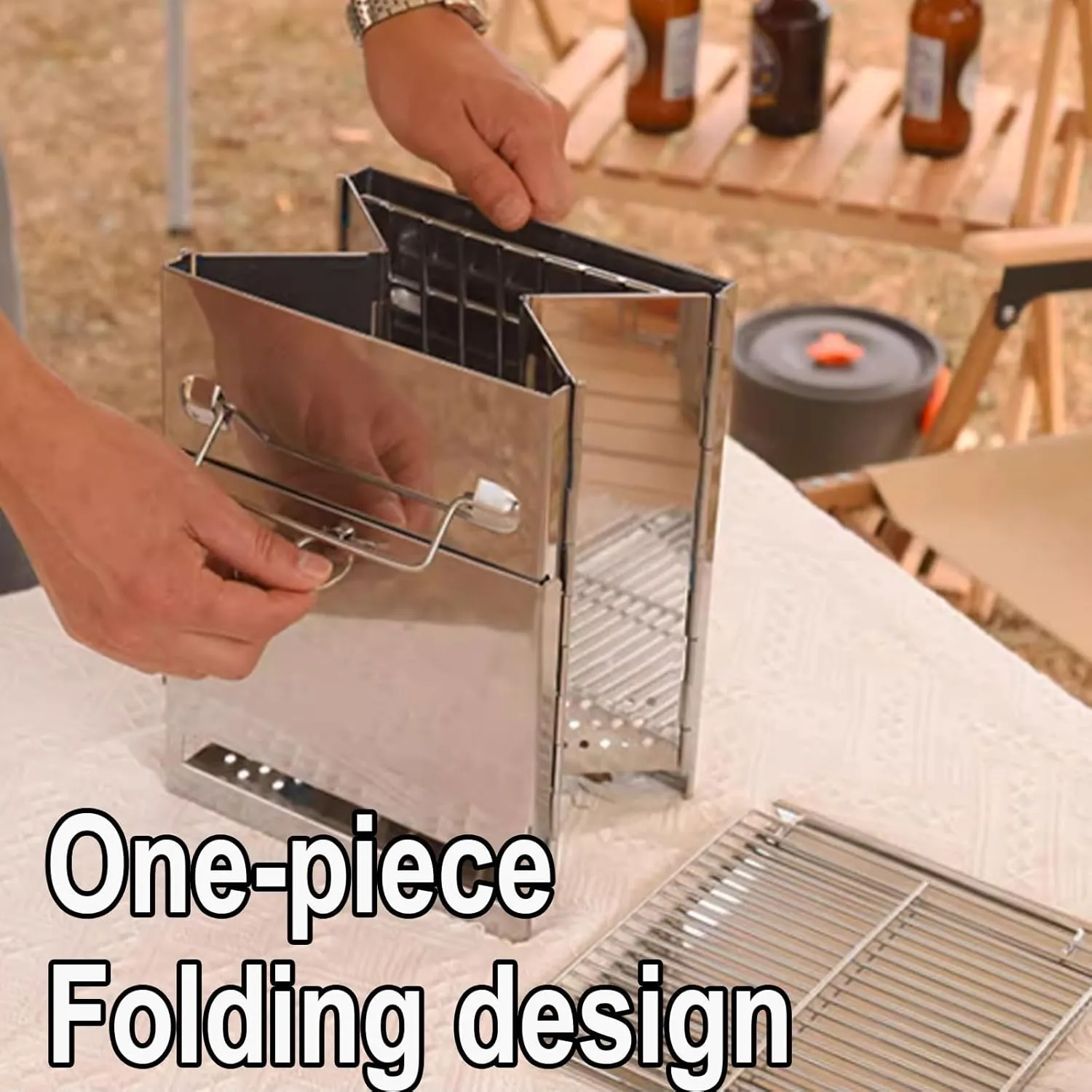 Small Wood Burning Stove Mini Portable Wood Burning Stove with BBQ Grill Stainless Steel Tent Stove Storage Bag Carrying Handle Camp Stove(20 * 20.5 * 35CM)