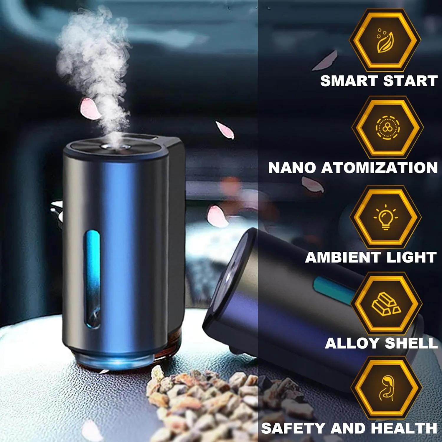 Smart Car Air Freshener, Car Air Freshener Diffuser, Rechargeable Cars Aroma Diffuser, 3 Levels of Adjustable Intelligent Cars Diffuser with 3 Bottles of Cologne