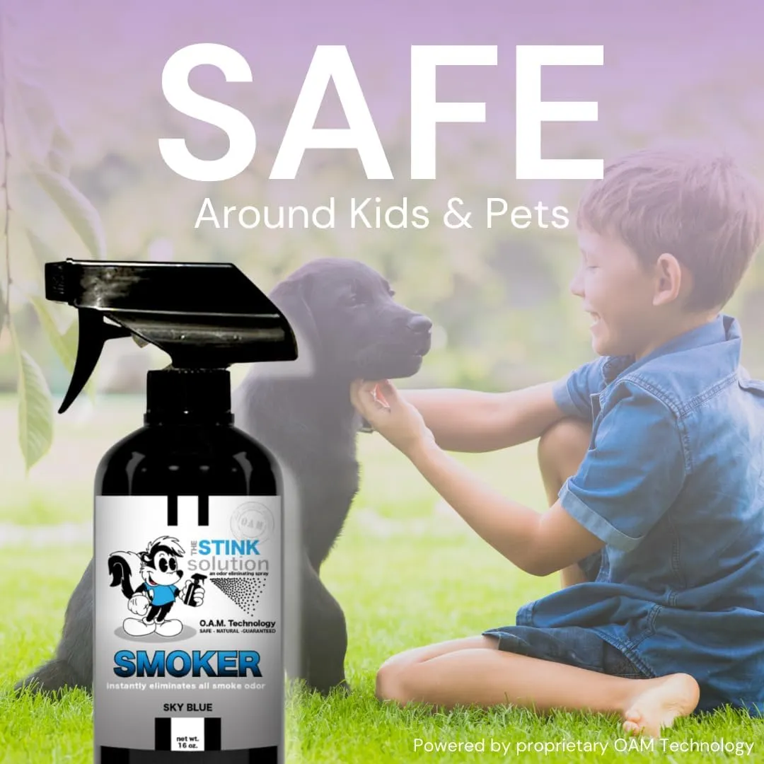 Smoke Odor Eliminator Spray - Completely Remove Smoke Smell From House, Car, Clothes, Hands, Hair, & More - Best Odor Eliminator For Smoke - Sky Blue Fragrance - 2 16 oz Bottles