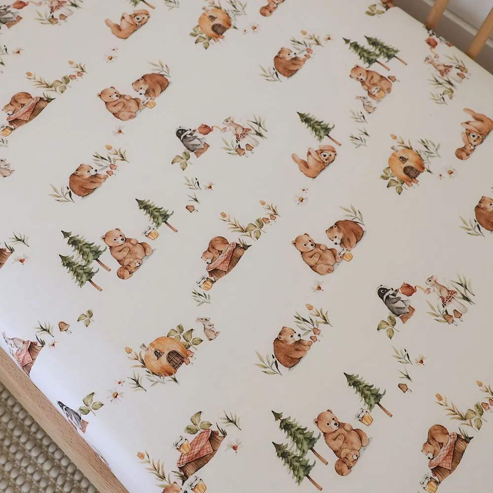 SNUGGLE HUNNY BEARS ORGANIC FITTED COT SHEET