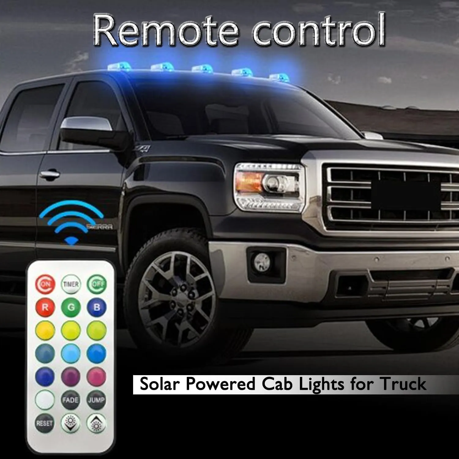 Solar Powered Cab Lights IP68 Waterproof Solar Wireless Cab Lights For Truck No Drill Cab Lights Universal Remote Control Vibration Solar Cab Lights (Black Shell, Yellow light Remote control)