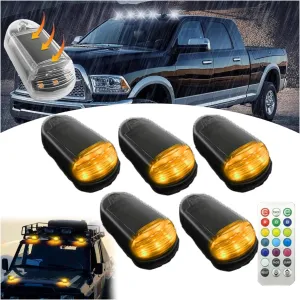 Solar Powered Cab Lights IP68 Waterproof Solar Wireless Cab Lights For Truck No Drill Cab Lights Universal Remote Control Vibration Solar Cab Lights (Black Shell, Yellow light Remote control)