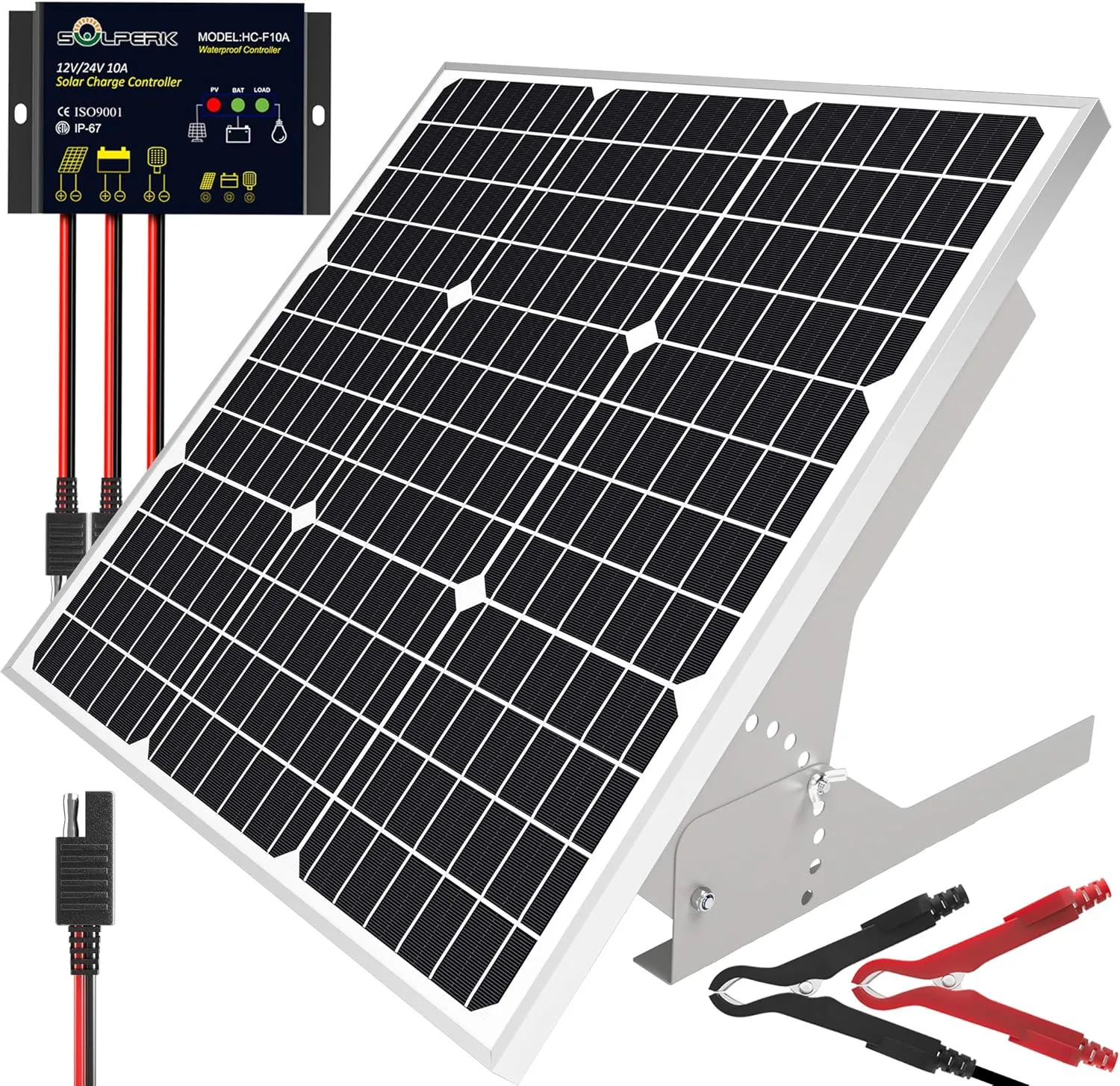 SOLPERK 50W/12V Solar Panel Kit, Solar Battery Trickle Charger Maintainer   Waterproof Controller   Adjustable Mount Bracket for Automotive Motorcycle Boat Marine RV Camping Roof