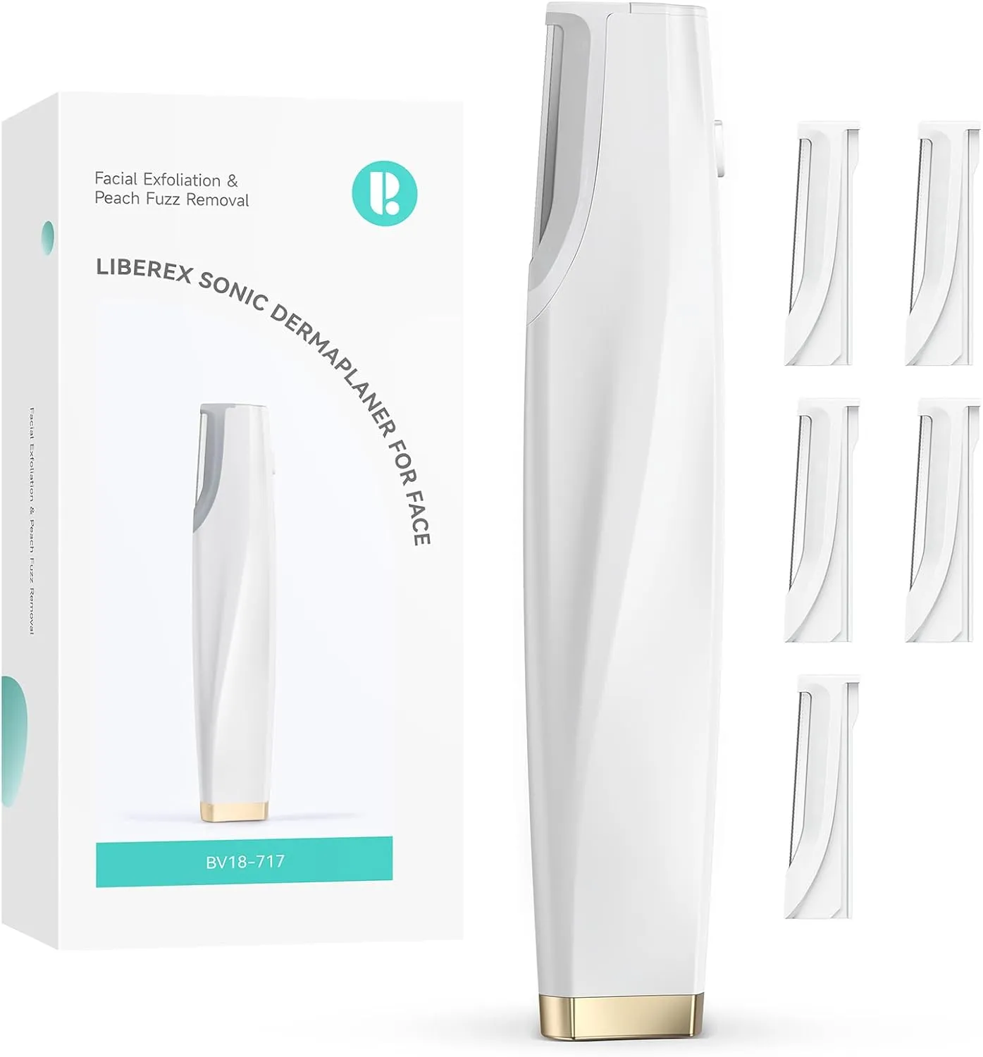 Sonic Dermaplaning Tool for Face - Rechargeable Dermaplane Razor with 6 Refill Dermablades, Facial Hair & Peach Fuzz Remover for Women (White)