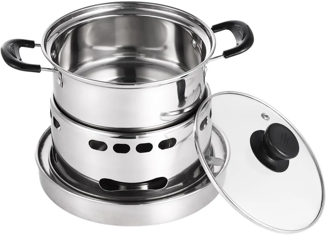 Spirit Stove with 6.3In Pot, Alcohol Camping Cooker for Indoor & Outdoor Use