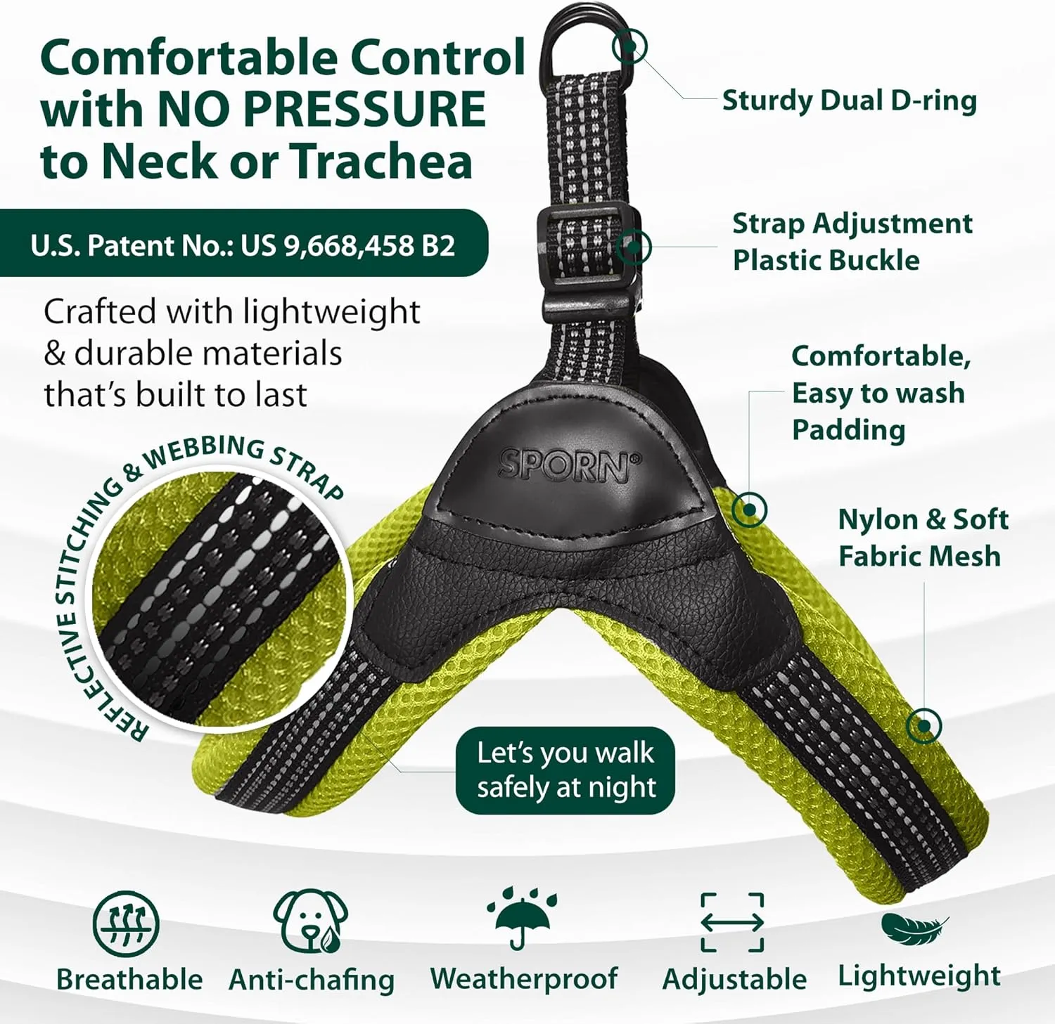 Sporn Easy-Fit Mesh Dog Harness Small Sized Dog, Yellow Soft Fabric Nylon No Choke Dog Harness Small Size Dog, Breathable & Easy Dog Walking Harness, Provides to Small Breeds