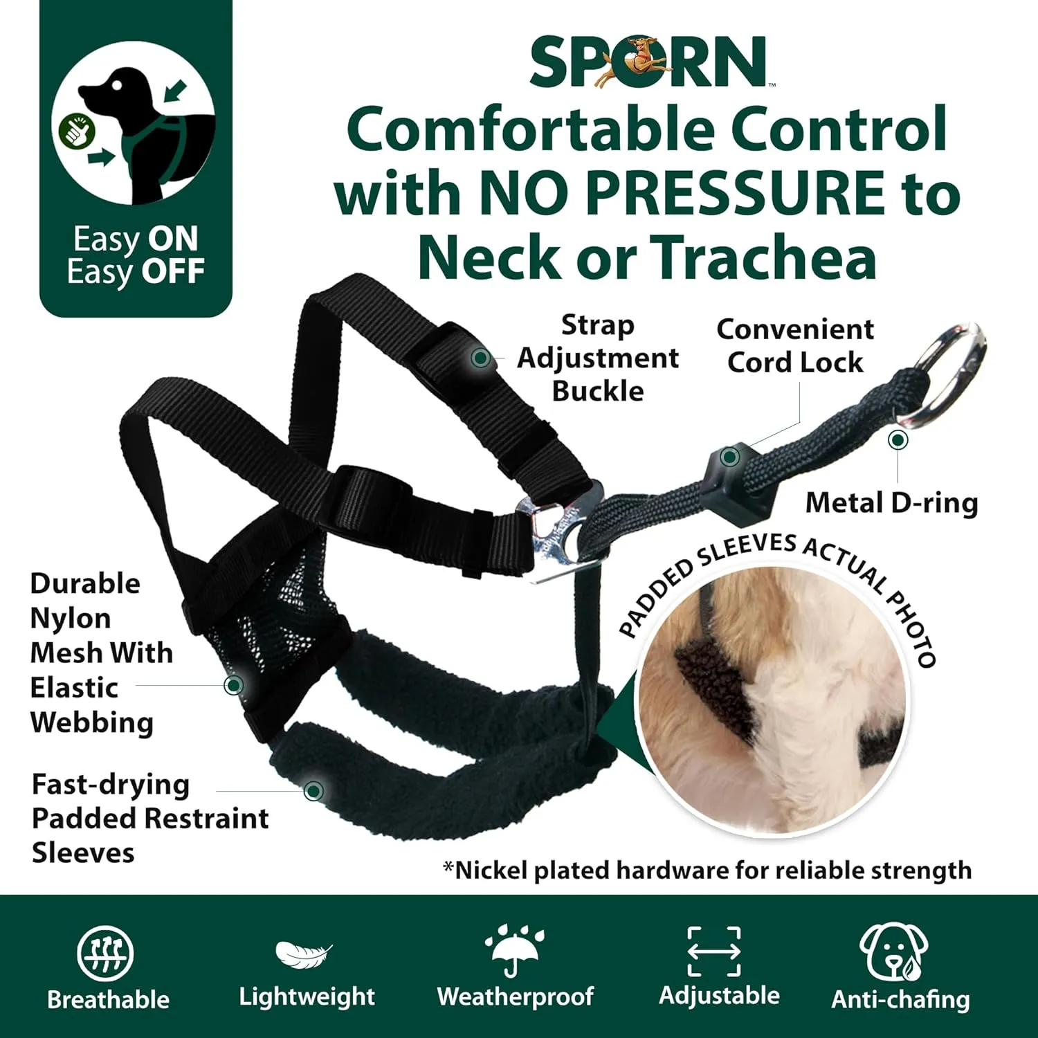 Sporn No Pull Dog Harness for Medium-Sized Dog - Red Mesh, Durable Nylon, Breathable, Adjustable, Lightly Padded, Soft & Easy, Heavy Duty Body Halter Harness for Medium Size Breeds