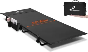 Sportneer Camping Cot: 31.5’’ Extra Wide Compact Sleeping Cots with Side Pocket - Lightweight Folding Cot for Camping Traveling Tent Day, Carry Bag Included, Easy Setup - Size 74.8''x31.5''