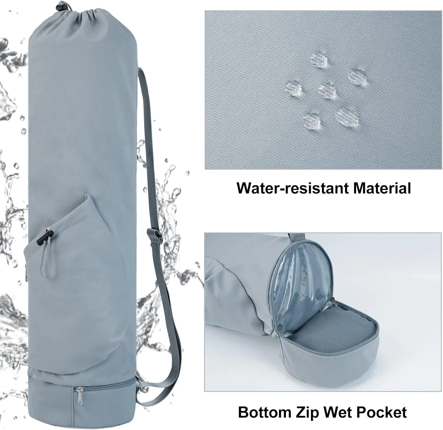 sportsnew Yoga Mat Bag with Water Bottle Pocket and Bottom Wet Pocket, Exercise Yoga Mat Carrier Multi-Functional Storage Bag, Patent pending