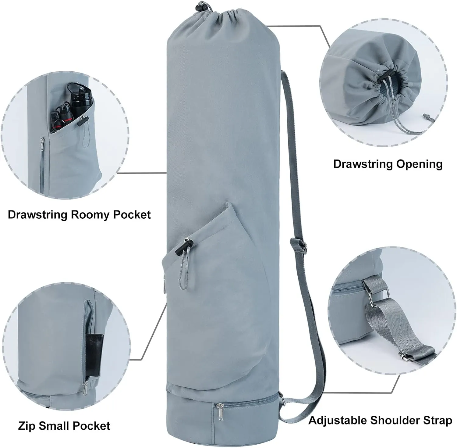 sportsnew Yoga Mat Bag with Water Bottle Pocket and Bottom Wet Pocket, Exercise Yoga Mat Carrier Multi-Functional Storage Bag, Patent pending