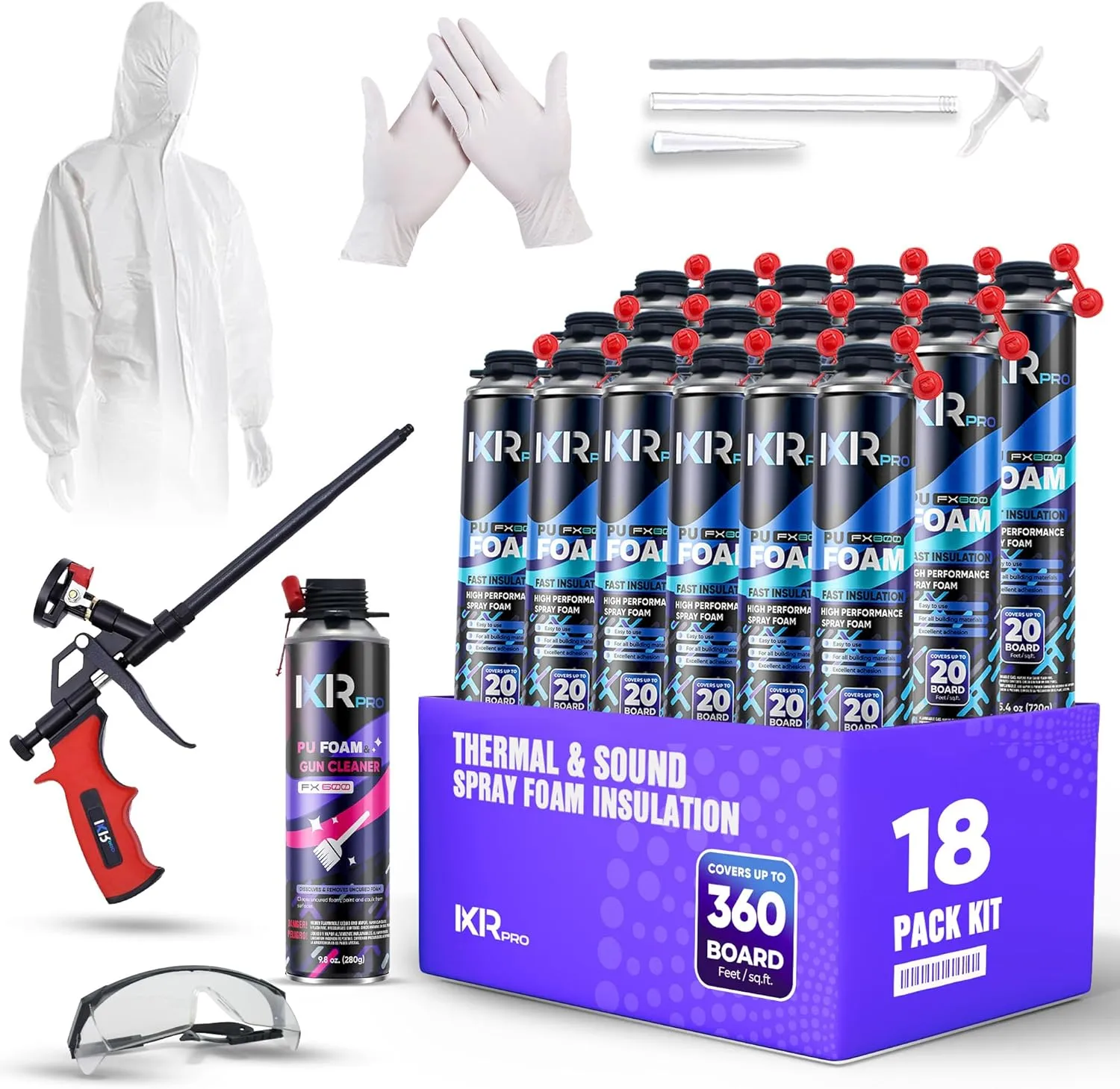 Spray Foam Insulation Kit (18 PK Kit-25.4oz) Expanding Sealant, Closed Cell Spray Foam Heat Acoustic Insulation, High Density, Cleaner, Gun