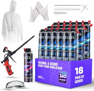Spray Foam Insulation Kit (18 PK Kit-25.4oz) Expanding Sealant, Closed Cell Spray Foam Heat Acoustic Insulation, High Density, Cleaner, Gun