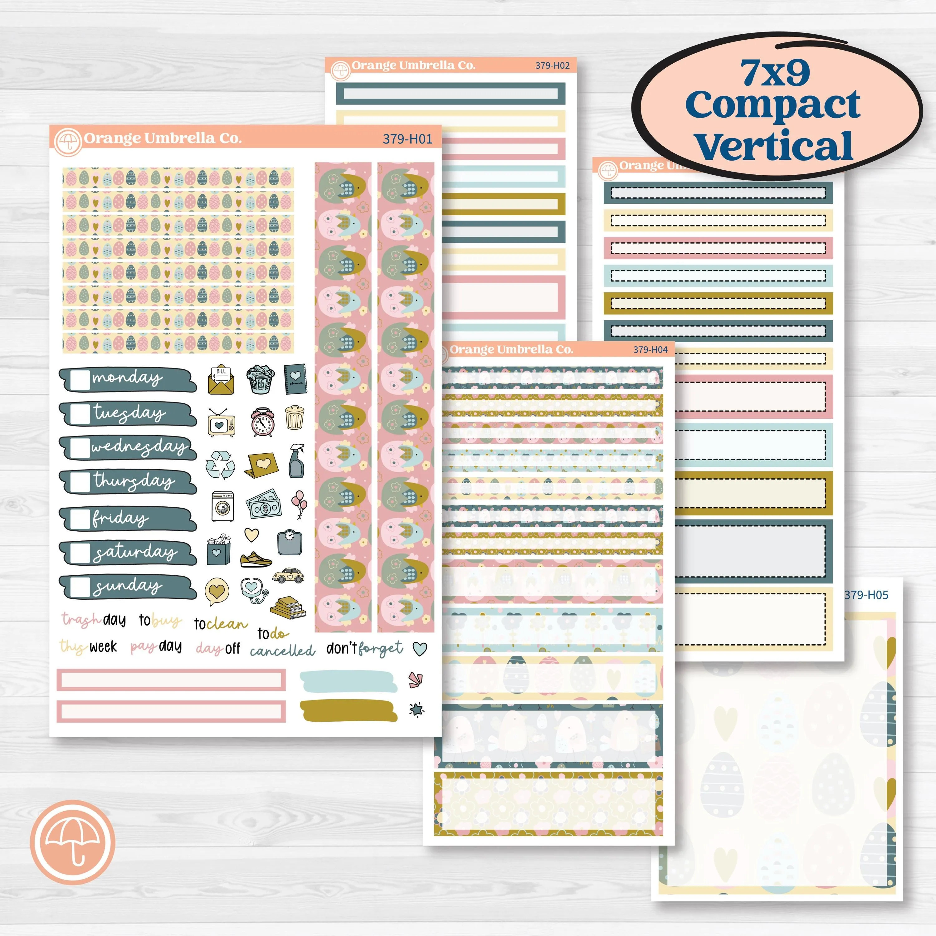 Spring Easter Kit | 7x9 Compact Vertical Planner Kit Stickers | Eggcellent | KIT-379-H