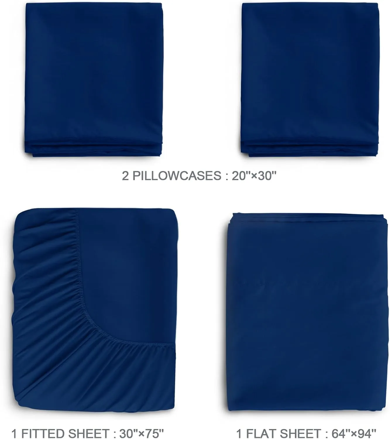 Springspirit 30" x 75" x 9" Cot Sheets, 4-Piece Set, Fitted Sheets for Twin/Camp Bunk/RV Bunk/Guest Beds, Navy
