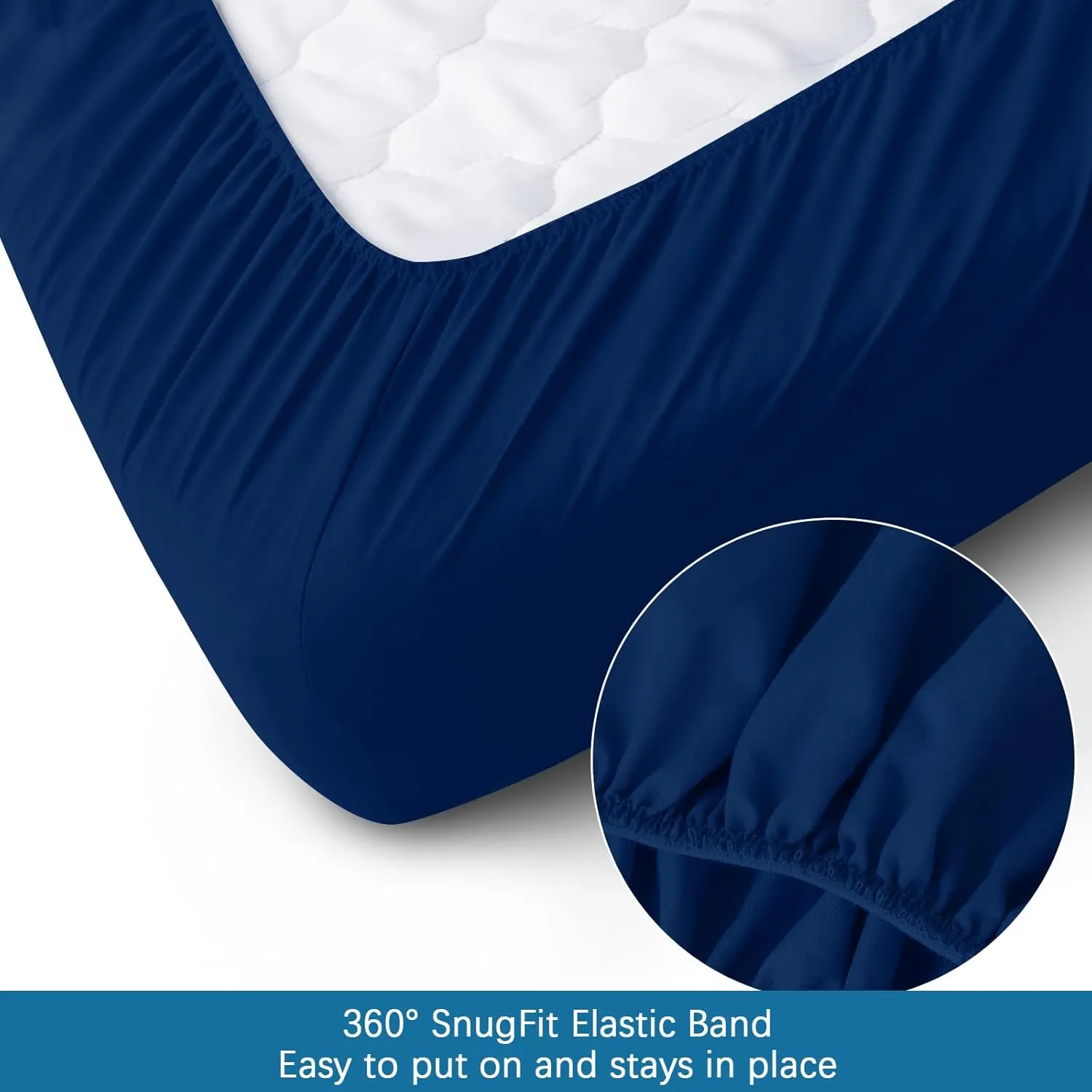 Springspirit 30" x 75" x 9" Cot Sheets, 4-Piece Set, Fitted Sheets for Twin/Camp Bunk/RV Bunk/Guest Beds, Navy