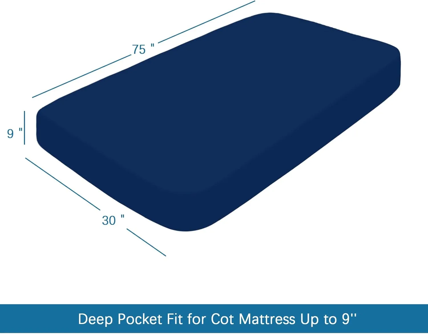 Springspirit 30" x 75" x 9" Cot Sheets, 4-Piece Set, Fitted Sheets for Twin/Camp Bunk/RV Bunk/Guest Beds, Navy