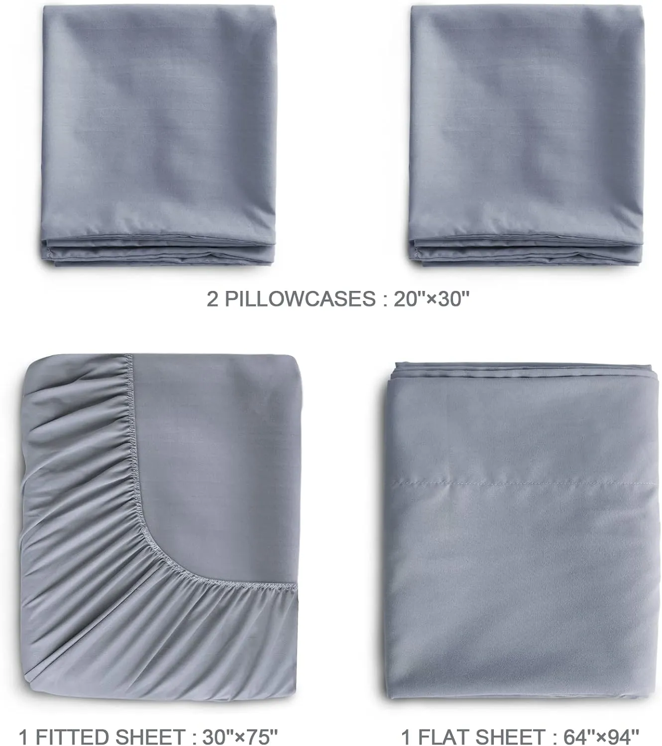 SPRINGSPIRIT Cot Sheets 30" x 75" x 9", 4 Piece Cot Sheet Set, Cot Size Fitted Sheets with Narrow Twin/Camp Bunk/Rvs Bunk/Guest Beds/Trifold Mattress, Grey