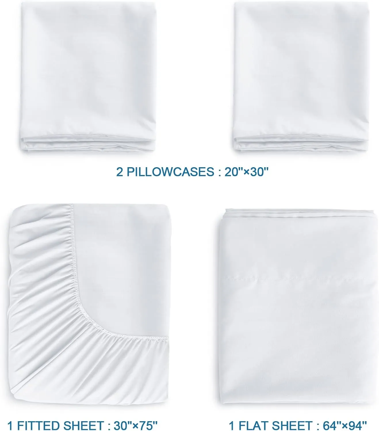 SPRINGSPIRIT Cot Sheets - 30" x 75" x 9", 4 Piece Set, Fitted Sheets for Twin/Camp Bunk/RV Bunk/Guest Beds, White