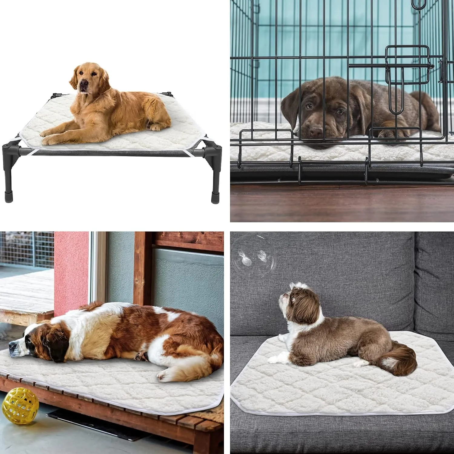 SPRINGSPIRIT Elevated Dog Bed Pad, 2 Pack, Soft Plush, Waterproof, Machine Washable, Corner Straps, Pet Bed Mat, Medium (25x35 inch), for Dog Cot, Cat Beds