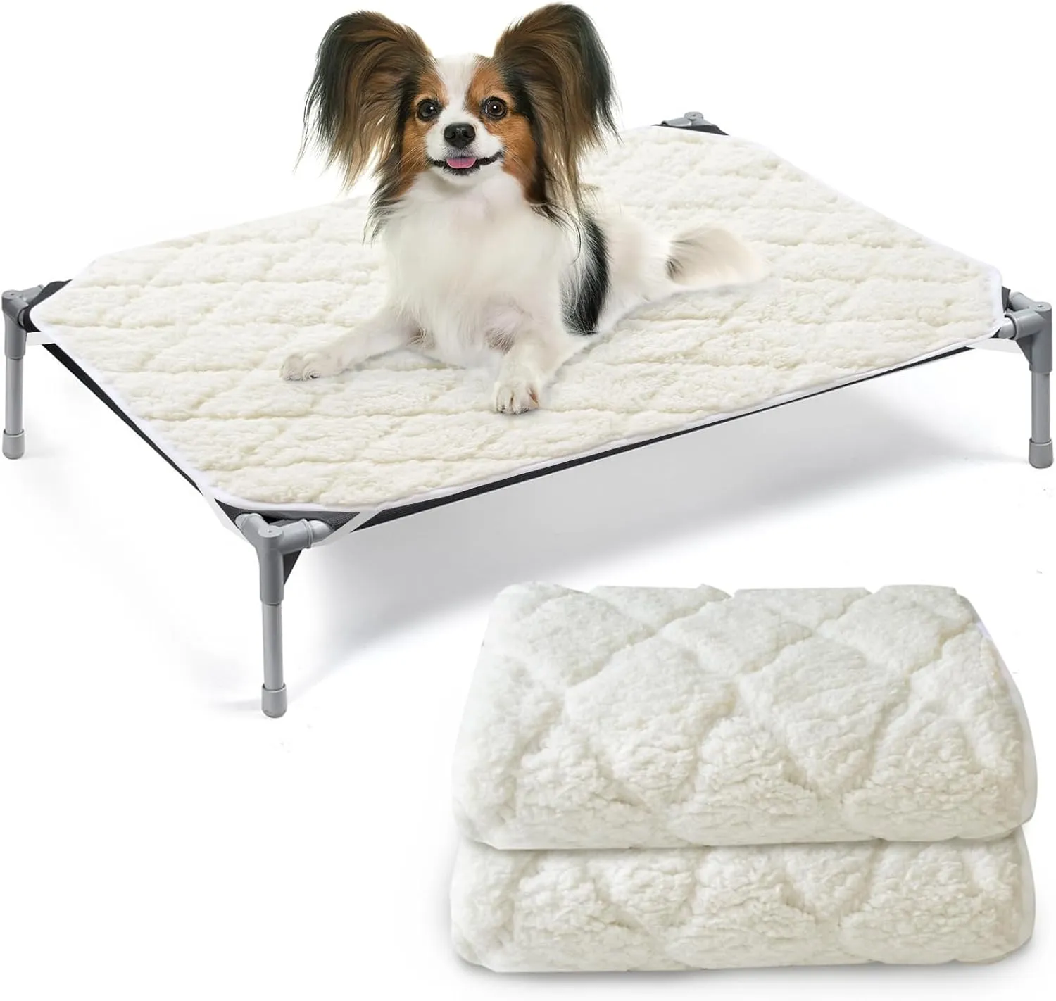 SPRINGSPIRIT Elevated Dog Bed Pad, 2 Pack, Soft Plush, Waterproof, Machine Washable, Corner Straps, Pet Bed Mat, Medium (25x35 inch), for Dog Cot, Cat Beds