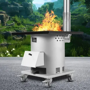Stainless Steel Firewood Stove for Heating, Movable Universal Wheel, Multi-Purpose Camping Stove for Tents, Shelters, Heating and Cooking,40cm
