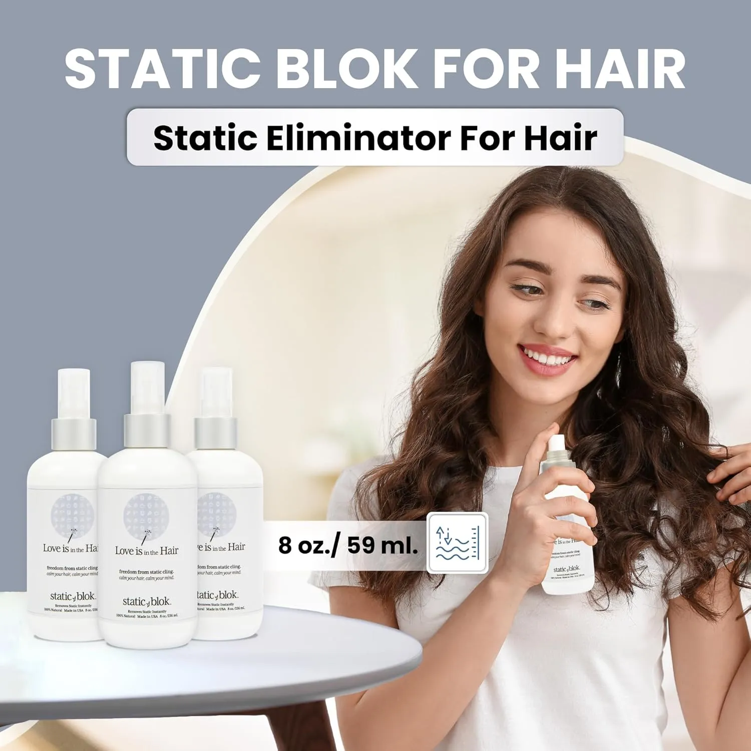 Static Blok Anti-Static Spray for Hair - Instantly Eliminate Static Cling, Shocks, Flyaways - Long-Lasting All-Day Freshness - works on Natural and Synthectic Wigs - 8oz