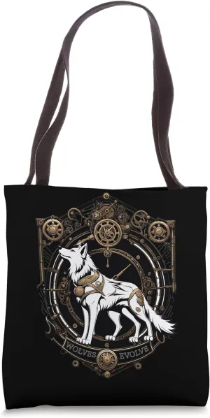 Steampunk Wolf white crest: Wolves Evolve Tote Bag
