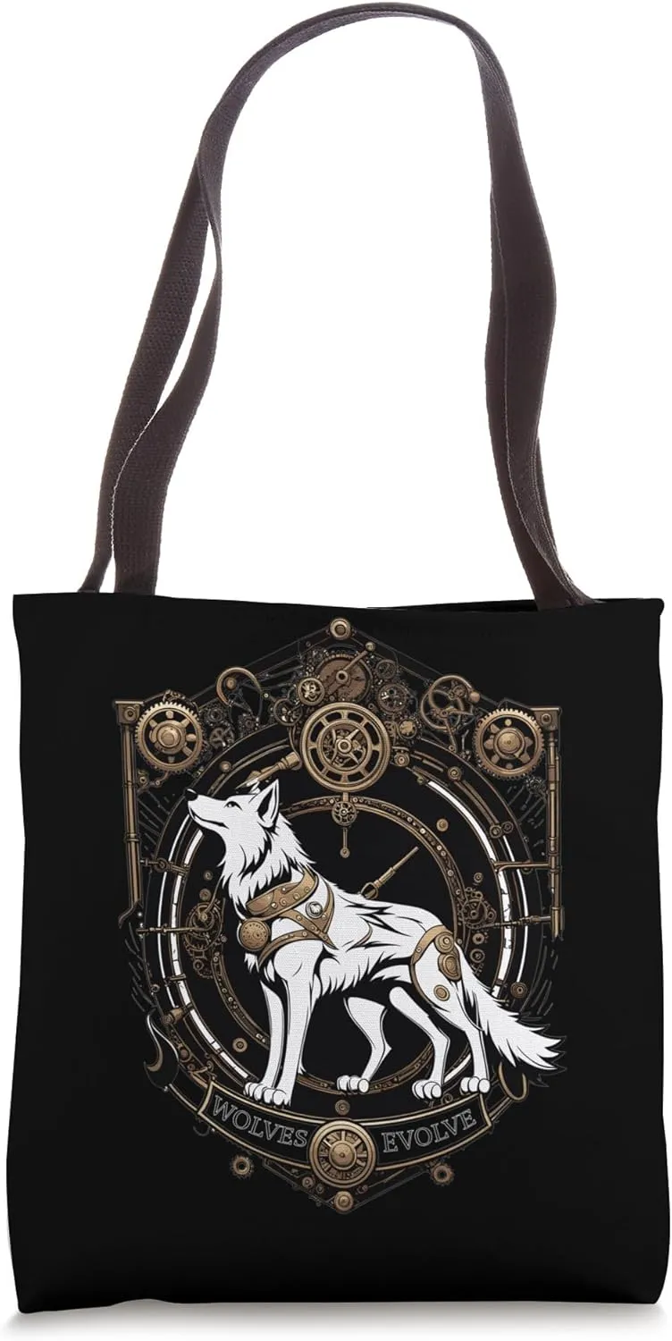 Steampunk Wolf white crest: Wolves Evolve Tote Bag