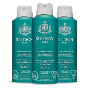 Stetson Personal Care All Day Body Spray by Scent Beauty - Body Spray for Men - Perfect for Men's Grooming Kit - 5 oz - 3 Pack - Oasis