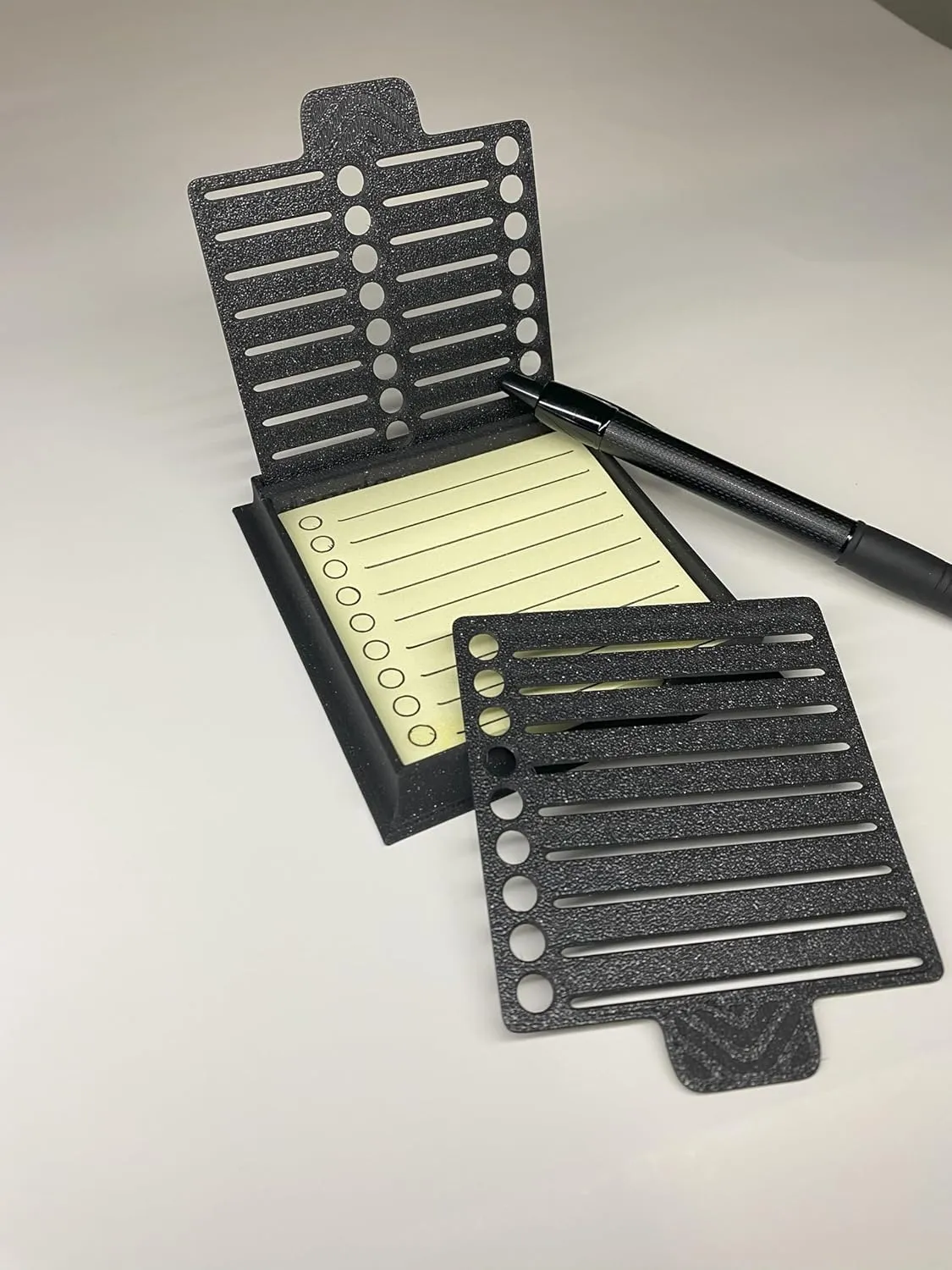 Sticky Note Stencil Compatible with Post It Notes, 3x3 Sticky Pads Base with 2 Stencils Included, Memo Pad Organizer with Circular Box and Line Drawing Template for Office and Home (Blue)
