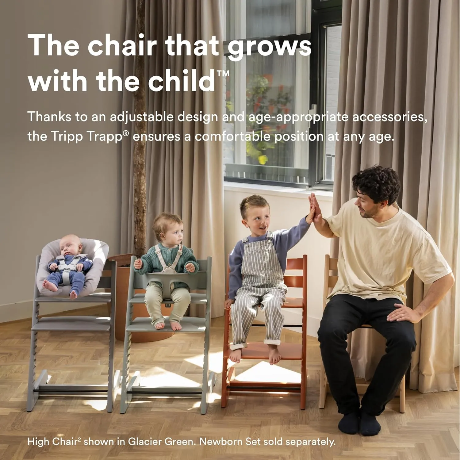 Stokke Tripp Trapp High Chair 2, Whitewash - Includes Chair   Baby Set with Removable Harness for Children 6-36 Months - Adjustable, Ergonomic & Easy to Clean