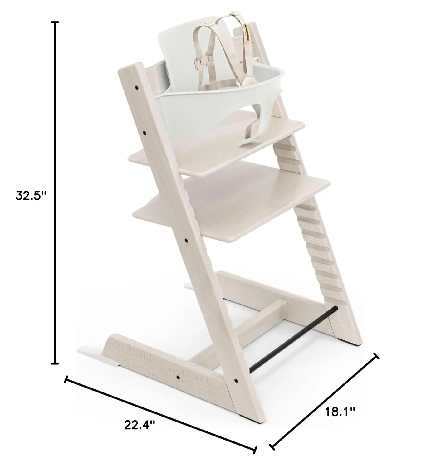 Stokke Tripp Trapp High Chair 2, Whitewash - Includes Chair   Baby Set with Removable Harness for Children 6-36 Months - Adjustable, Ergonomic & Easy to Clean