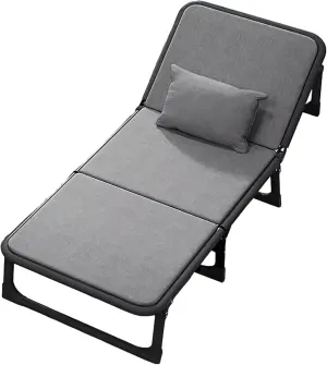 Strong Steel Frame Camping Cot, 6-Position Folding Chaise Lounge Chair, Tent Cot, Portable Folding Bed with 4 Universal Wheels